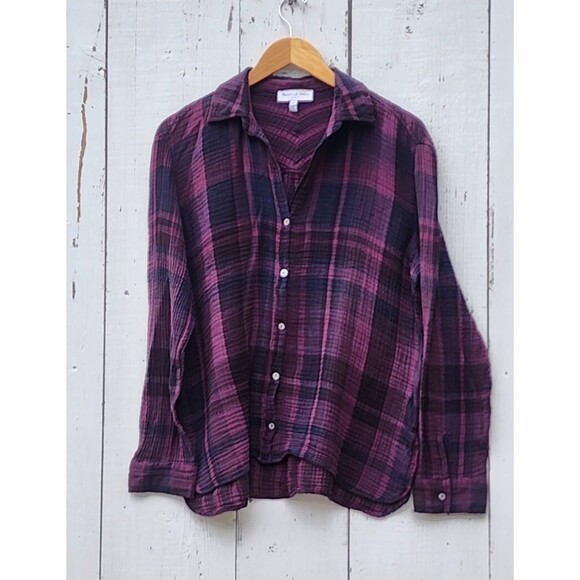 Michael Stars Women Leo Plaid Gauze Button Down Long Sleeve Shirt Sz XL - Picture 5 of 10